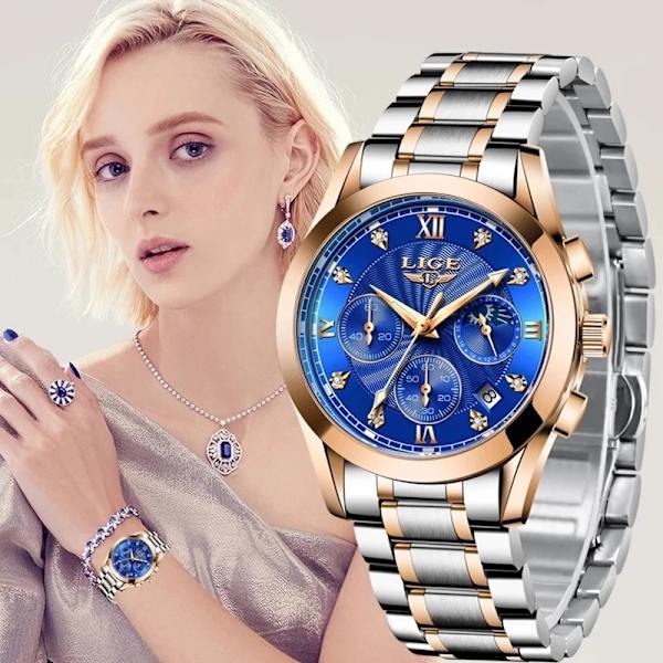 LIGE 2023 New Fashion Watch Dam Klockor Dam Creative Steel Dam Armband Klockor Dam Vattentäta klockor Relogio Feminino Gold white L