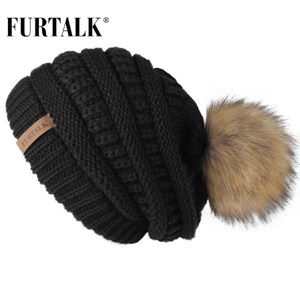 Talk Höst- & Vintermössa för Kvinnor Stickad Pompommössa Slouchy Beanie Skullies för Kvinnor Svart Röd Gul Bonnet Cap Black