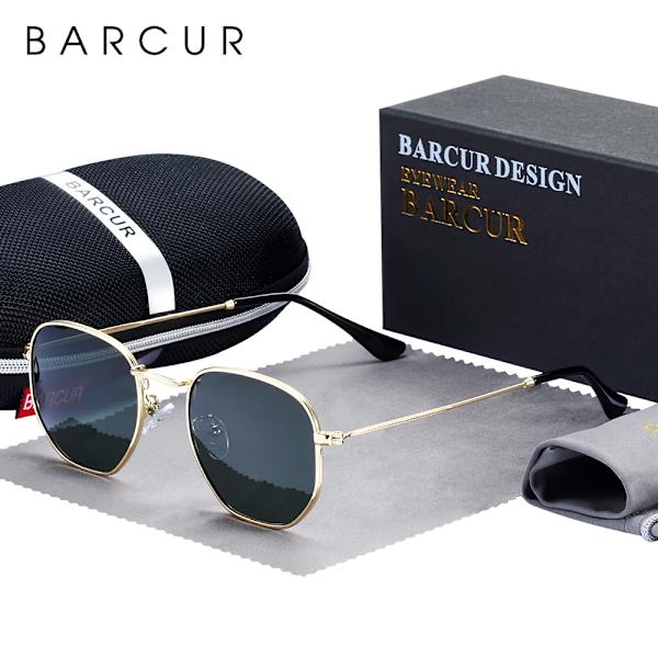 BARCUR Klassiska Retro Reflex Solglasögon Man Hexagon Solglasögon Metallram Glasögon Solglasögon Med Box Oculos De Sol gafas Orange Red BARCUR