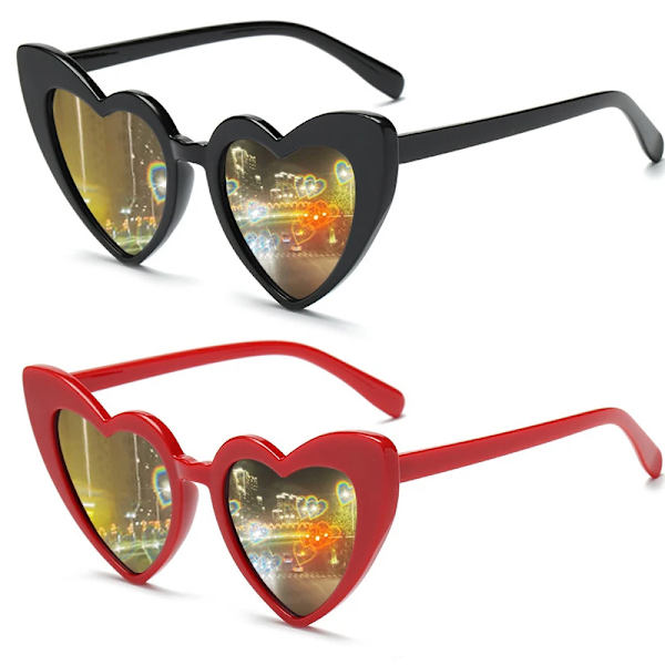 Dammode Hjärtformade effekter Glasögon Watch ljuset ändras till hjärtform på natten Diffraktionsglasögon Solglasögon för kvinnor Red-A Adult