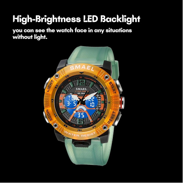 2023 Nya Sportklockor Herr SMAEL Vattentät Analog Digital Quartz Armbandsur Man Mode Stoppur Alarm Clock 8058 Man Watch Khaki