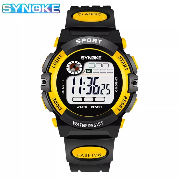 SYNOKE Multifunktionell Nattstudent Barn Elektronisk Watch Sport Vattentät Pojke Elektronisk Watch Vattentät Lätt Mode Yellow
