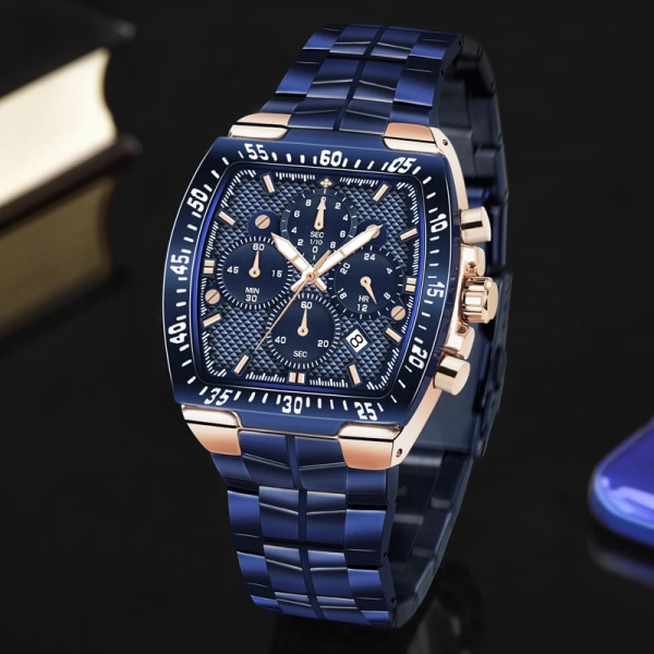 WWOOR Herr Kronograf Sportklockor För Herr Mode Fyrkantiga Toppmärke Lyx Rostfritt Stål Vattentät Watch Reloj Hombre Rose black box