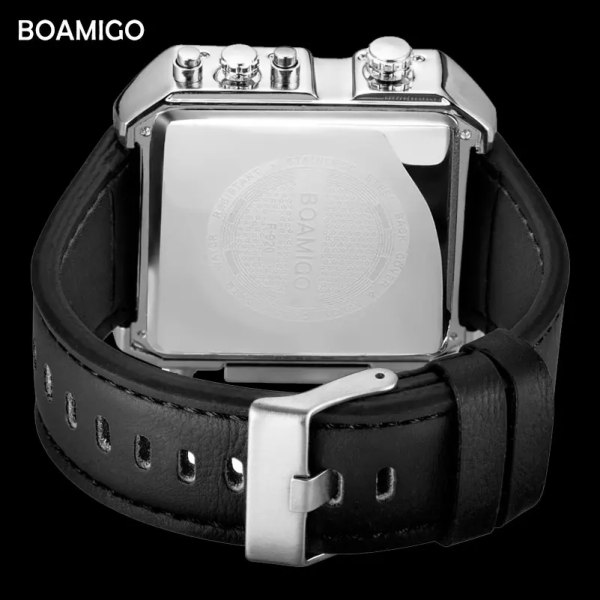 BOAMIGO märke män sportklockor 3 tidszon stor man mode militär LED watch läder kvarts armbandsur relogio masculino new gold black box