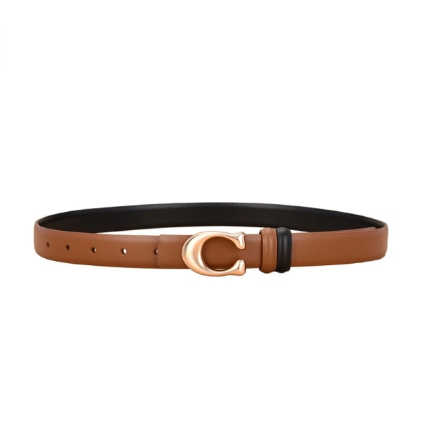 Vändbara bälten för kvinnor Flickor Mode midjebälte Kohud Läder Metallspänne C Pin Bälte Fritidsklänning Jeans Midjeband caramel 105cm 41.2in