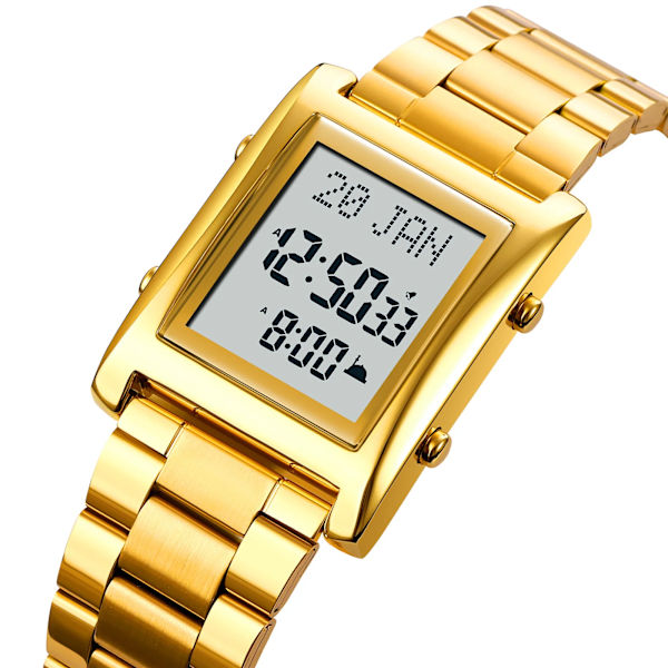 Azan Watch efter muslimsk bön med Qibla Compass Islam Al-Harameen Fajr Time Clock Inkludera Hijri-kalender gold