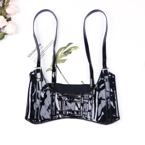 Flerfärgad Oversize Kvinnlig midja Underbyst Korsett Gothic Sele Rem Gummi Gördel Elastiskt Bälte Cummerbund för kvinnor Dam shinny black Total length 93cm