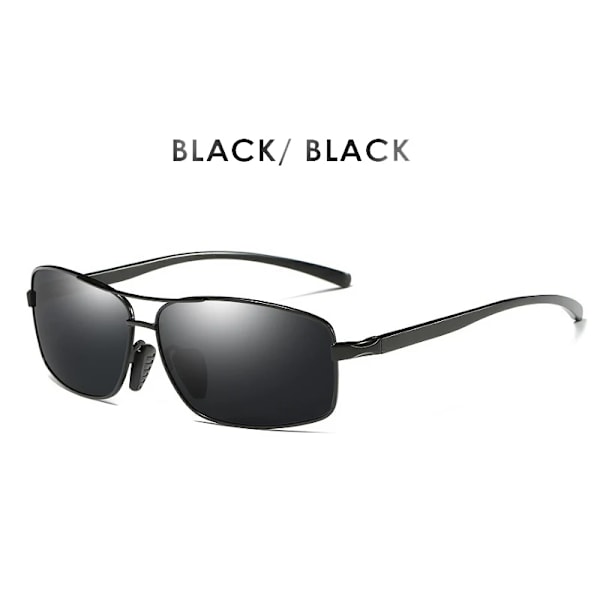 AORON Classic Retro Polarized Solglasögon Herr Rektangulära Solglasögon Aluminiumram Solglasögon Herr UV400 Black Black Zipper Glasses Case