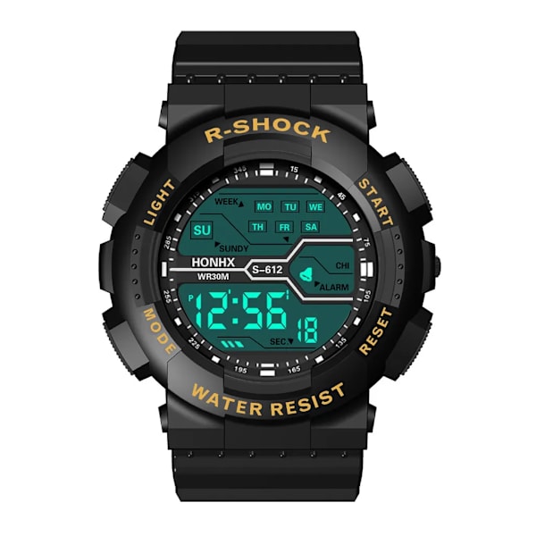 YIKAZE Multifunktions Watch för män LED Digital watch Stor urtavla Vattentät Lysande Herr Watch Elektroniska klockor B-Black gold