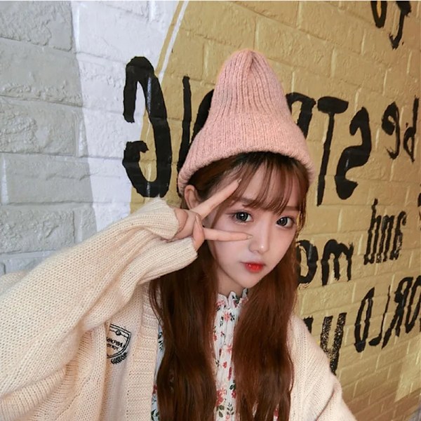 Ny SolidBeanie Stickad Varm Mjuk Trendig Vintermössa Enkel Koreansk Stil Kvinnor Casual Keps Elegant All-Match Beanie camel