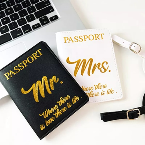 Par Pass Mapp Pass Cover Resedokument Väska Bröllopspresent Mr Fru Brev Utskrift Enkel PU case 24 cards q4