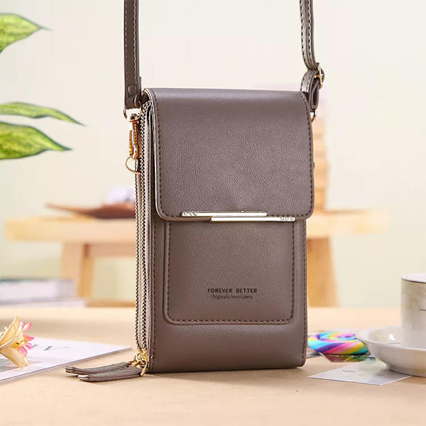 Buylor Bolsas Damväska Trend Handväskor Mjuka läderplånböcker Pekskärm Mobilväska Mode Crossbody-axelväskor Gray 11x5x19CM