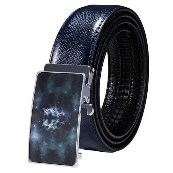 Högkvalitativt märke herrbälten blå koläder Automatiska spännen Spärr midjeband Bälte för män Klänning Jeans Kostym Byxor Present 1001DME 110cm