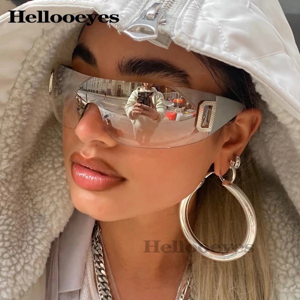 Lyxiga Y2K One Piece Solglasögon Kvinnor Brand Designer New Punk Sport Solglasögon Män Goggle Shades UV400 Mode Letter Glasögon C5 Gray Silver