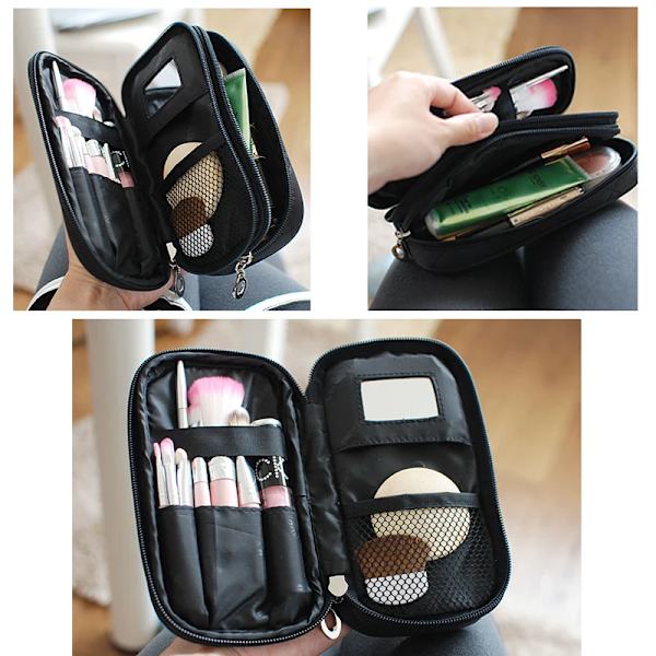 Ny mini kosmetikväska för damer Nylon Vattentät förvaringstvättväska Sminkväska med trumpet Multifunktions Rhombic case Black
