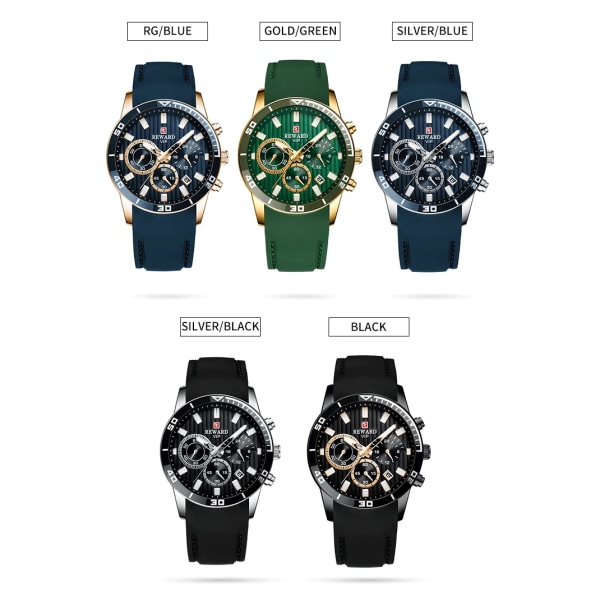 REWARD Armbandsur för män Mode Lyx Vattentät Sport Stoppur Quartz Watches Business Watch för Man Silikonrem Rose Blue