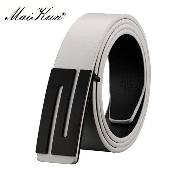 Maikun-bälten för män Högkvalitativt slätt spänne syntetiskt läder herrbälte Moderiktigt mäns bälte för jeans Z-black buckle 105cm