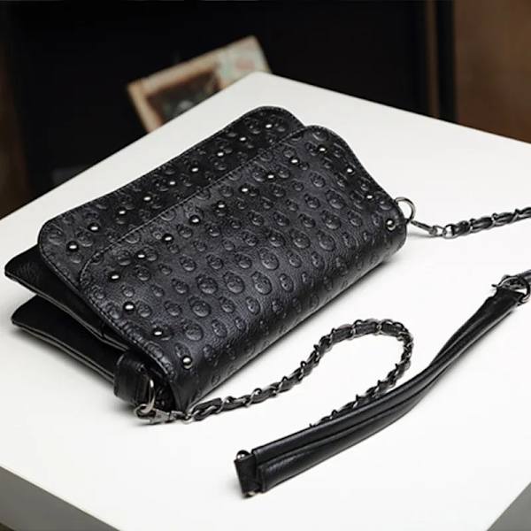 JIEROTYX England Style Skull Dam Crossbody Bag Läder Small Skull Axelväska Kedja Lyx Clutch Damväskor Designer black (20cmMax Length30cm)