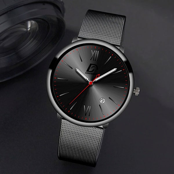 2023 Lyx Herrklockor Guld Armband Rostfritt Stål Mesh Bälte Kvarts Watch Herr Kalender Lysande klocka AS Show 8