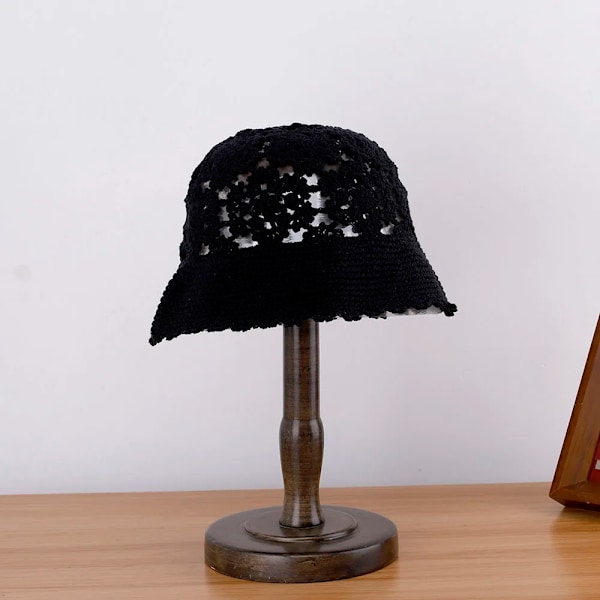 Virkade mössor, hinkhatt, beanie, basker, kepsar för kvinnor, platta kepsar, lyxiga designermärken, sommarhatt, capjacqueus-hatt Black 56-58cm