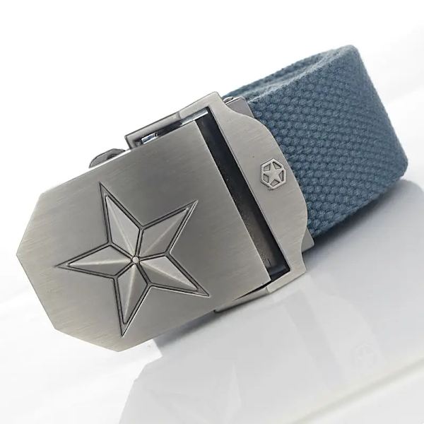 BOKADIAO Herr & Kvinnor Militär Canvas bälte lyxigt 3D-stjärna Metallspänne jeansbälte Army taktiska bälten för män midjeband hane Dark Grey 90cm