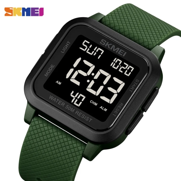 SKMEI Digitala Armbandsur Herr Multifunktionslarm Vattentät Watch LED Bakgrundsljus Shcok Sportklockor 1019 green 2