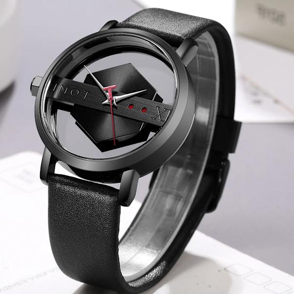 Unik Creative Halv Transparent Unisex watch klocka För män Kvinnor Par Nörd Snygga Läder Armbandsur Mode Quartz watch QT290-5