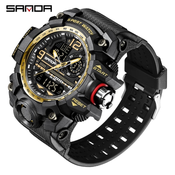 SANDA Mode Herrklockor LED Sport Vattentäta Klockor Herr Topp Lyxmärke Digital Man Quartz Watch Relogio Masculino 3133 black gold