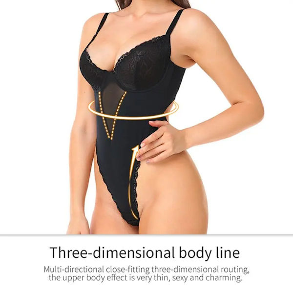 Body Shapewear Spets Push-Up Genomskinlig magfärgning Hip String Tight Jumpsuit Djup V Rygglös aftonklänning Shaper Skin 3XL