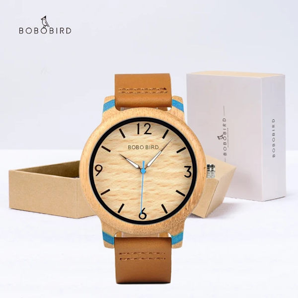 Parklockor BOBO BIRD Watch Herr Bamboo Relogio Masculino Damarmbandsur med läderband Silikonarmband Bra present GP027-2A