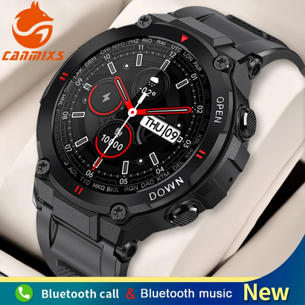 CanMixs K22 watch Bluetooth Call Smart Watch Herr Utomhussport Fitness Tracker Pulsmusik Spela Smartwatch för Android IOS Black metal strap(.159)