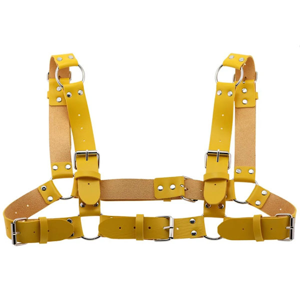 Kvinnor Män Sexig Punk Bröstsele Justerbar Burad Metallkroppskedja PU Läder Choker Statement Halsband Fest Klubbkläder Yellow