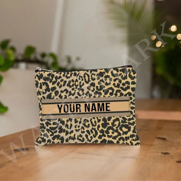 Anpassa namn Kosmetikväska Anpassad mode Leopard Blomma Resor Kosmetisk Organizer Damsminkväska Design Lyxväska påse White