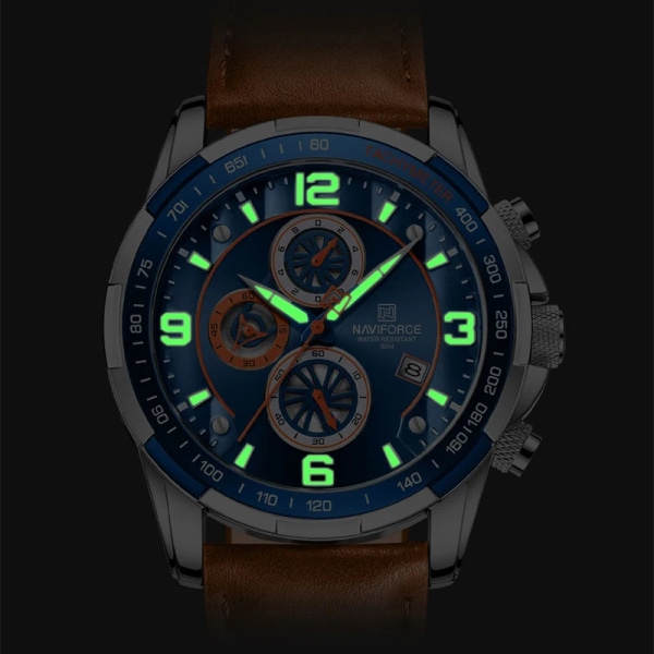 Toppmärke NAVIFORCE klockor för män Vattentät läder Quartz Watch Kronograf Sportarmbandsur Lysande manlig klocka S B BN Box