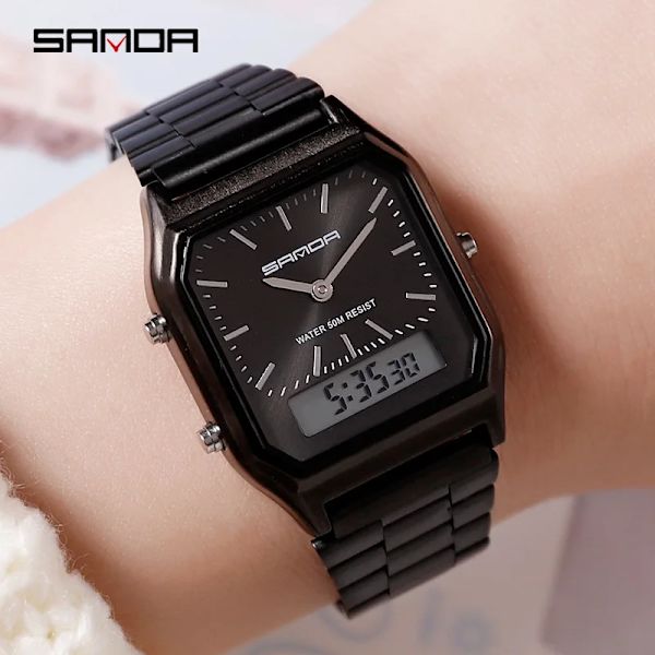 Mode Sanda Märke Klockor Retro rostfritt stål band Digital Display erkek kol saati zegarek damski relogios Armbandsur Silver