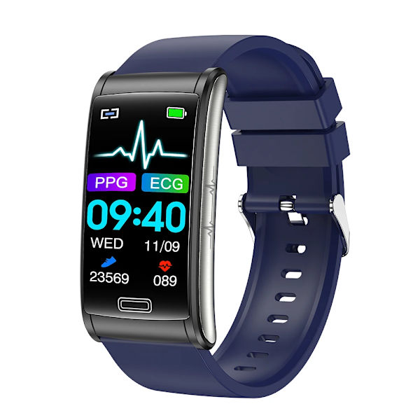 E600 EKG Smart Watch Herr Icke-invasiv Blodsocker Puls Blodtrycksmätare Sportsteg Smartwatch Dam Android blue silica