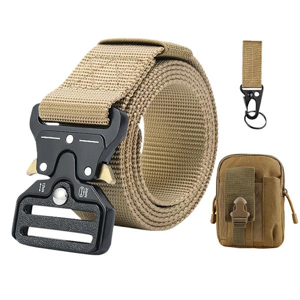 Army Style Stridsbälten Set Inkluderad Väska Krok Snabbkoppling Taktiskt bälte Herr Militär Canvas Utomhus Jakt Camping Trekking Set B Khaki 125cm