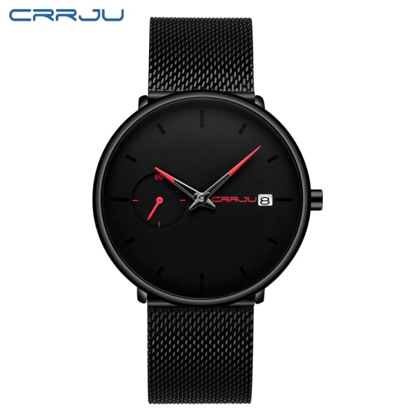 CRRJU Herrklockor Lyx Watch Unik design i rostfritt stål Auto Date Mesh Armband Män Mode Casual Quartz Klockor 2258-red