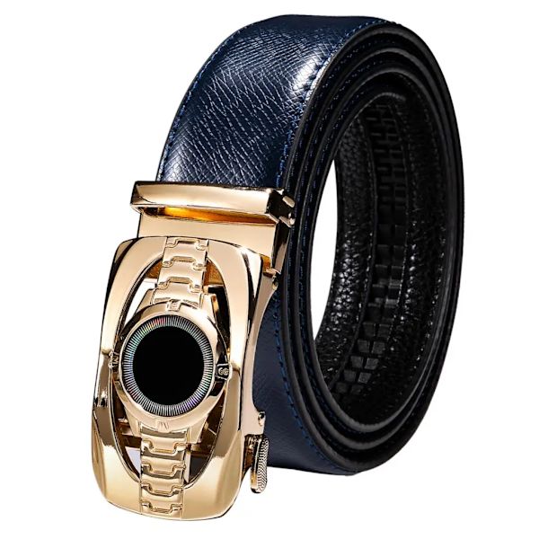 Högkvalitativt märke herrbälten blå koläder Automatiska spännen Spärr midjeband Bälte för män Klänning Jeans Kostym Byxor Present 2221DME 110cm