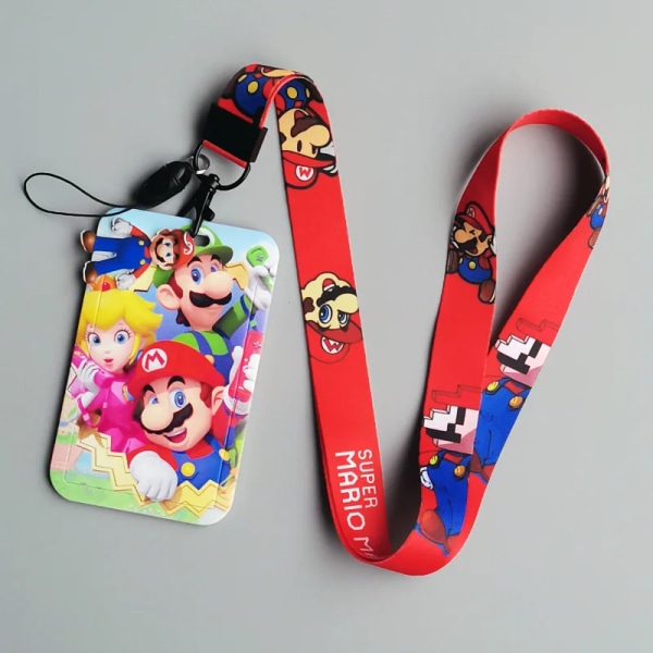 1 Set Mario Anime Kortfodral Kort Nyckel Lanyard Cosplay Badge ID-kort Hållare Halsband Nyckelringar MR-D