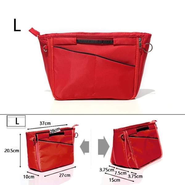 TINBERON Bag Organizer Make Up Kosmetikväska Passar för lyx Väskfoder Handväska Handväska Reseinsats Toalettartiklar Förvaringsväska Nylon Red L