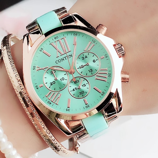 Dammode Rosa Armbandsur Watch Lyx Toppmärke Quartz Watch M Stil Kvinnlig Klocka Relogio Feminino Montre Femme Diamond gold