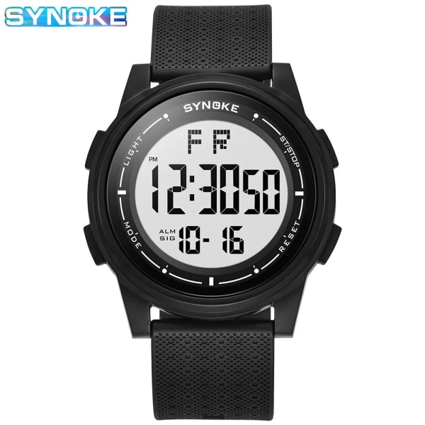 SYNOKE Men Utomhussport Multifunktionell Vattentät Tunn Design Storskärm Display Lysande LED Digital För Män Mode White movement