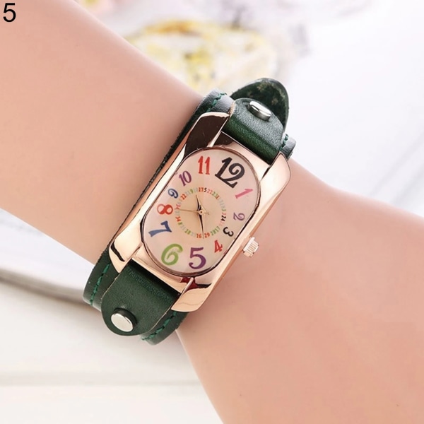 Vintage Casual Watch Alloy Urtavla Faux Läder Armband Avlångt case Analog Quartz Clock Dam Armbandsur Relojes Para Mujer Green