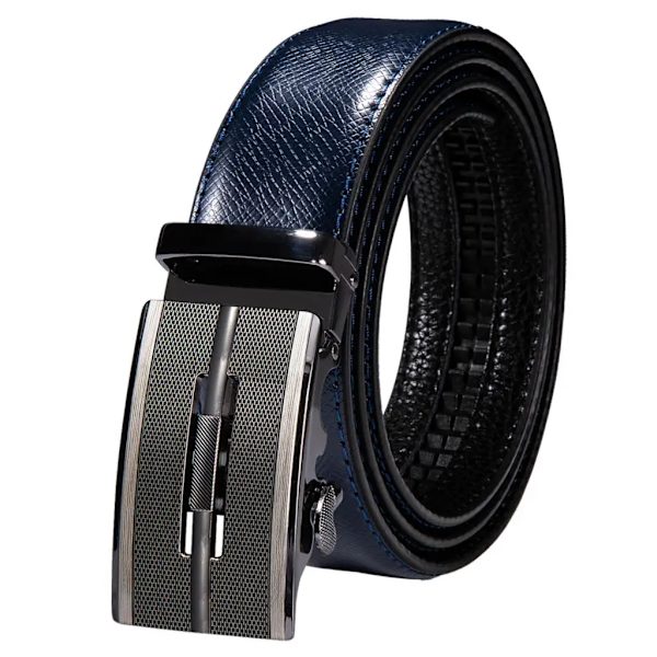Högkvalitativt märke herrbälten blå koläder Automatiska spännen Spärr midjeband Bälte för män Klänning Jeans Kostym Byxor Present 0026DME 110cm