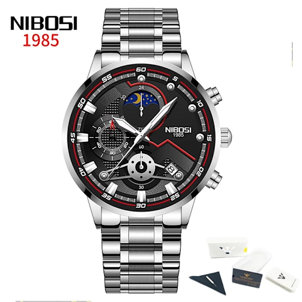 Nytt mode NIBOSI Watch för män Lyx Sport Kronograf Vattentät rostfritt stål kvartsklockor Herr Relogio Masculino R