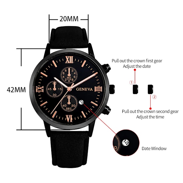 Personlighet Watch Man Svart Watch Herrset Set Läderrem Pin Spänne Brunt Armband Bästa presenterna 2022 Black Watch Set