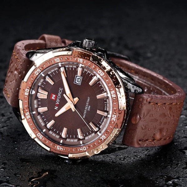 NAVIFORCE Herrklockor Topp Lyx Märke Mode Sport Klockor Herr Vattentät Quartz Clock Man Army Military Läder Watch BCE