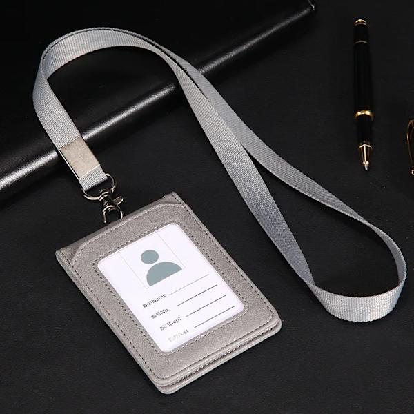 Unisex enfärgad korthållare Halsrem med nyckelbricka Hållare Personal ID-kort Buss ID-hållare Kreditkortshållare A-grey