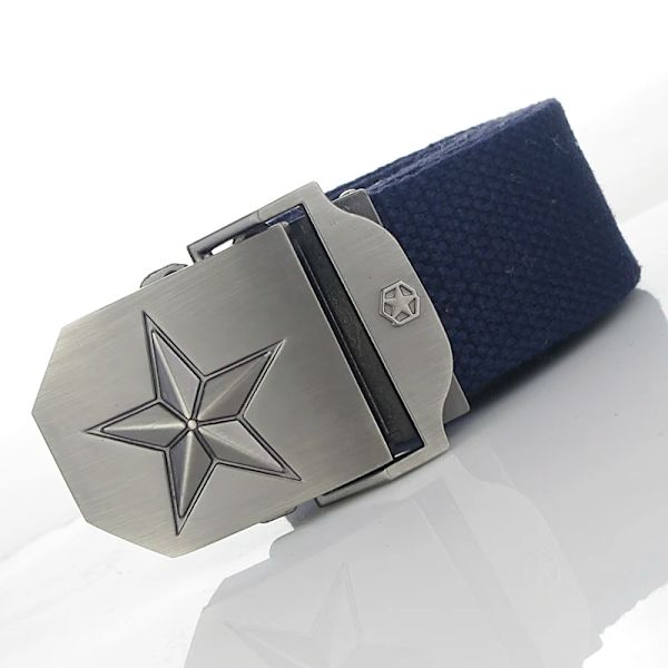 BOKADIAO Herr & Kvinnor Militär Canvas bälte lyxigt 3D-stjärna Metallspänne jeansbälte Army taktiska bälten för män midjeband hane Khaki stripe 100cm